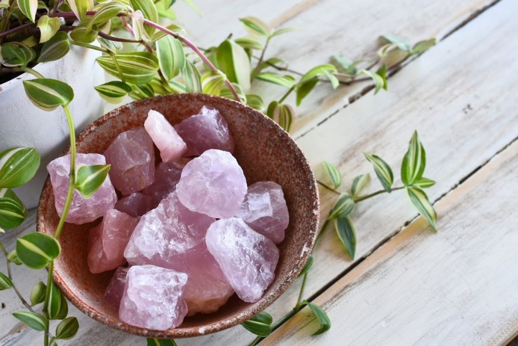 Rose Quartz Crystals in a Bowl