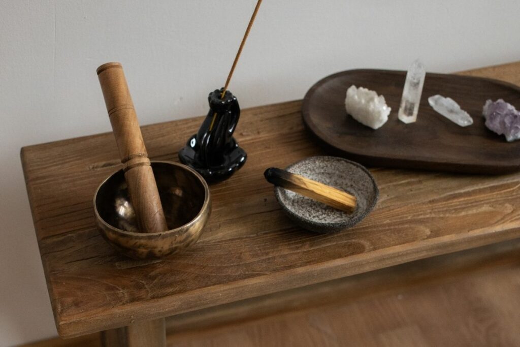 Crystals Palo Santo Singing Bowl on Table